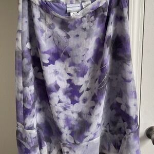 Alfred Dunner Petite Purple Floral Watercolor Chiffon Ruffle Midi Skirt 16P